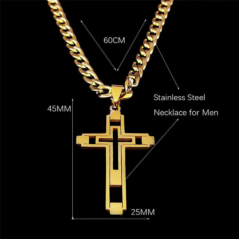 2024 hip hop cruz corrente de aço inoxidável colares cor ouro longo pingente colar para mulher/homem jóias collier homme n6055s05